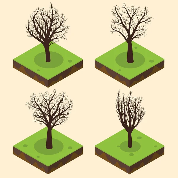 Árvores isométricas. Elementos para a paisagem isométrica. Sílhueta das árvores — Vetor de Stock