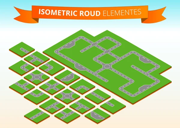 Isometriske vejelementer. Isometriske crossheads, cirkulær bevægelse, sving, dødvande . – Stock-vektor