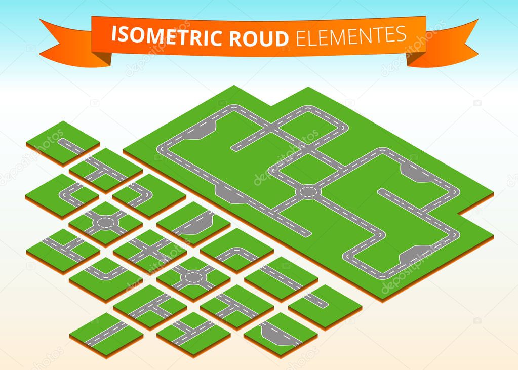 Isometric road elements. Isometric crossheads, circular motion, turns, deadlock.