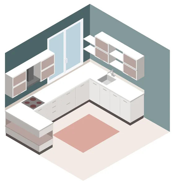 Cocina isométrica. Vector isométrico de baja poli cocina icono de la habitación . — Archivo Imágenes Vectoriales