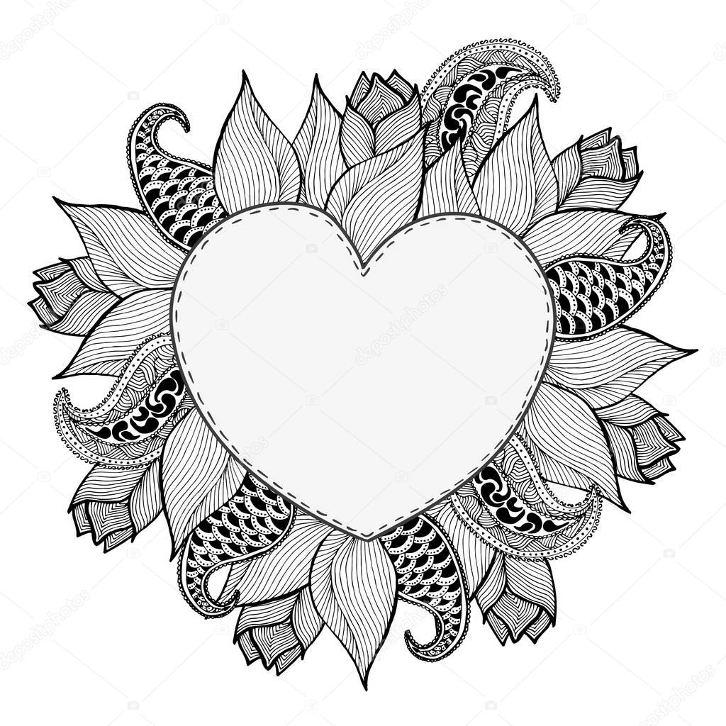 Download Hand drawn doodle heart frame from flowers. Vintage ...
