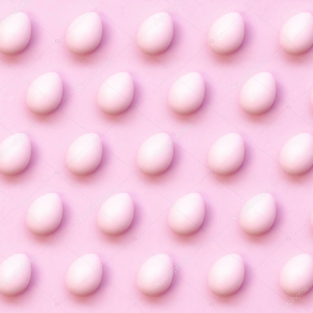 Pink Easter eggs isometric pattern on a pink background. Still life same color Easter concept