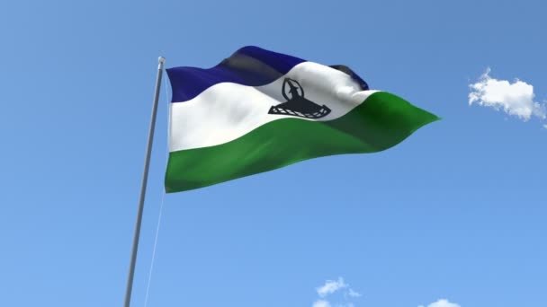 Bandera de Lesotho ondeando — Vídeo de stock