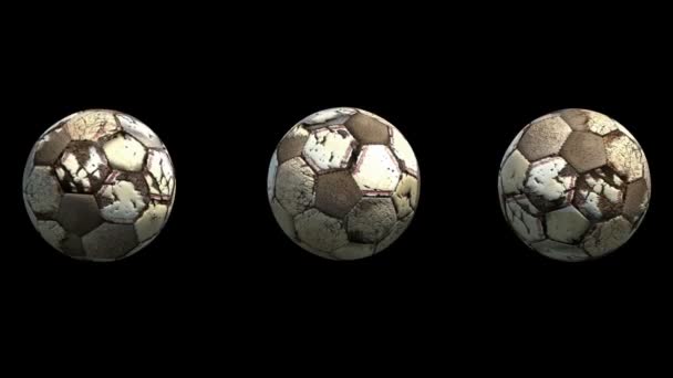 3个不同的肮脏足球球的轮换 — 图库视频影像