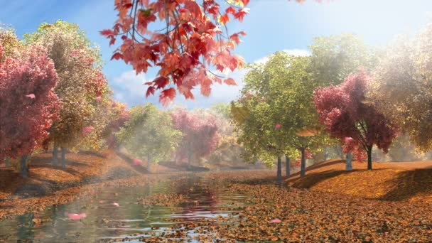 Podzimní jezero, 3D vykreslování, — Stock video