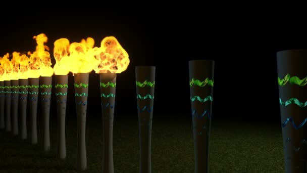 Torches formant le drapeau brésilien, redenring 3D . — Video
