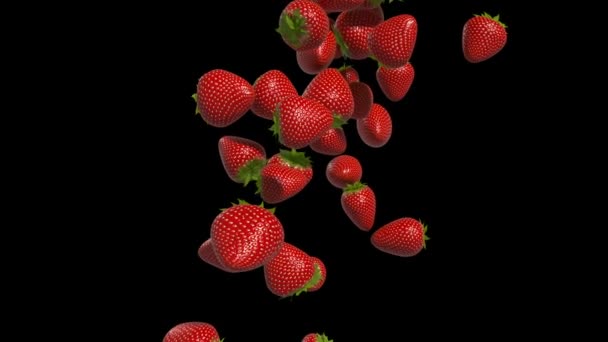 Strawberry Cascade Black Background — Stock Video