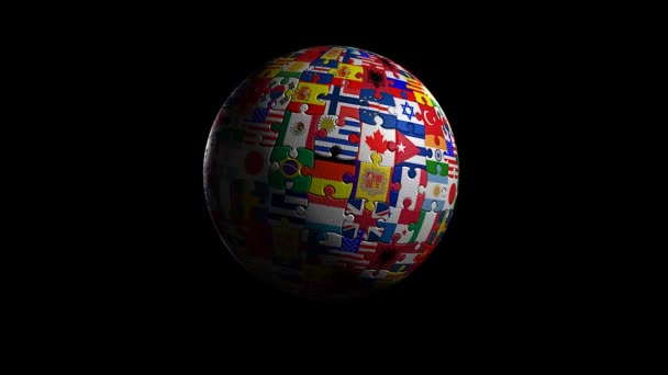 World made of flags, Rotating, seamless loop. — Stock Video