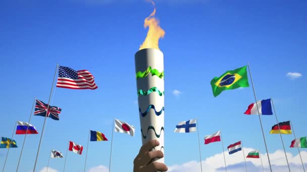 Torch and Flags, 3D redenring. Stock Footage