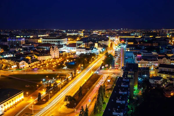 Minsk Centro Por Noche Imagen De Stock