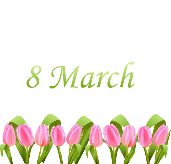 8 maart, internationale Vrouwendag dag grote roze tulp bloemen op witte background1 — Stockvector