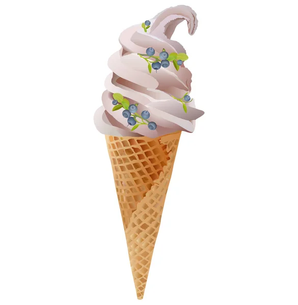 블루베리와 과일 아이스크림 콘 — 스톡 벡터