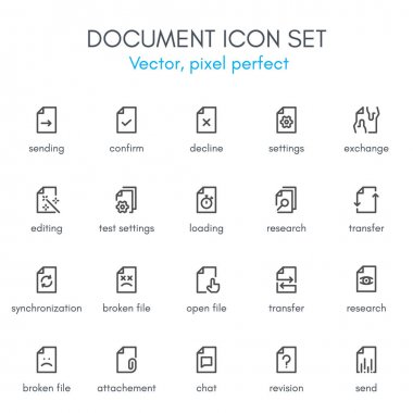 Belge teması, satır Icon set.