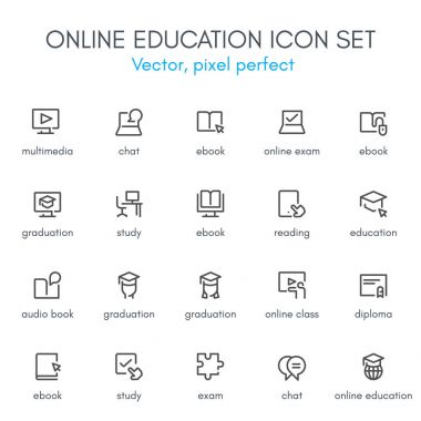 Online Eğitim Tema, satır Icon set