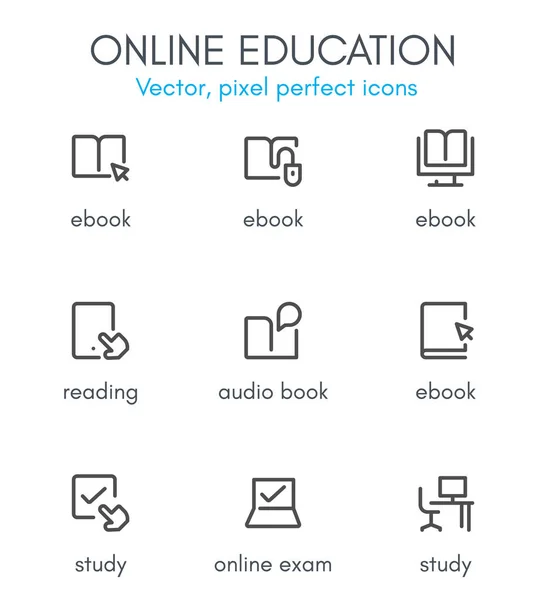 Tema de educación en línea, conjunto de iconos de línea . — Vector de stock