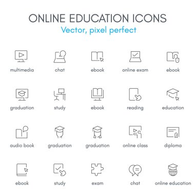 Online Eğitim Tema, satır Icon set.