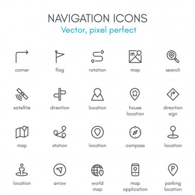 Gezinti Tema, satır Icon set. 