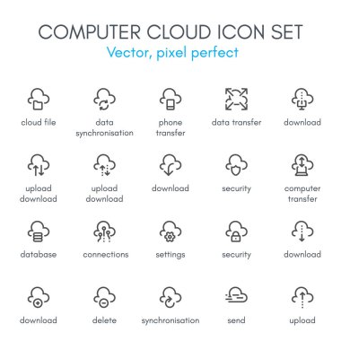 Bilgisayar bulut Tema, satır Icon set.