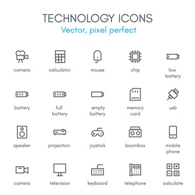 Teknoloji Tema, satır Icon set.