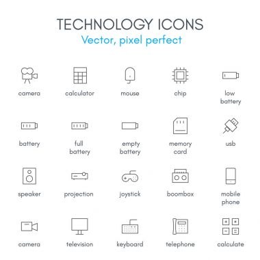 Teknoloji Tema, satır Icon set.
