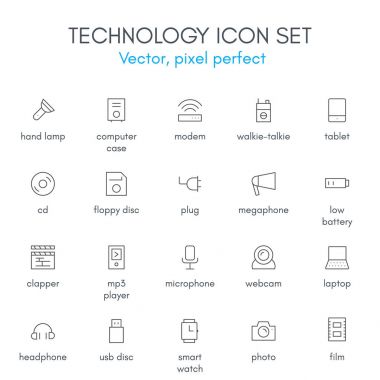 Teknoloji Tema, satır Icon set.