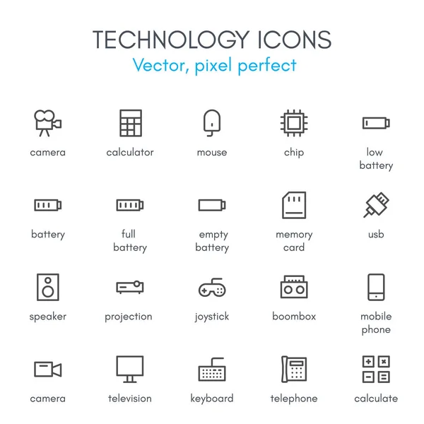 Technology theme, line icon set. — Stock Vector