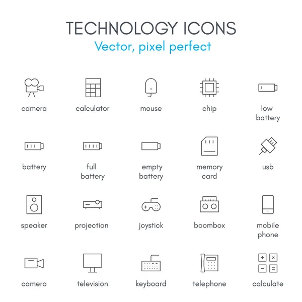 Technology theme, line icon set. — Stock Vector