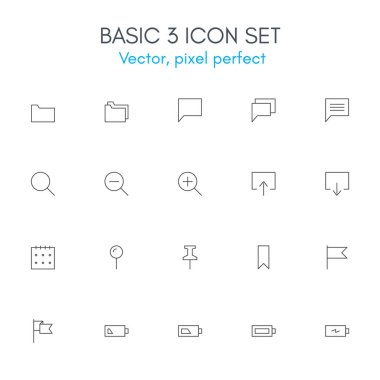 Basic 3 theme, line icon set. clipart