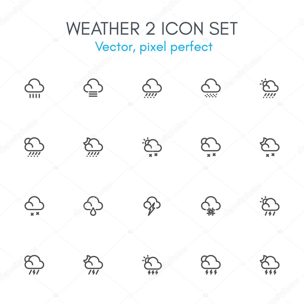 Weather 2 theme, line icon set.
