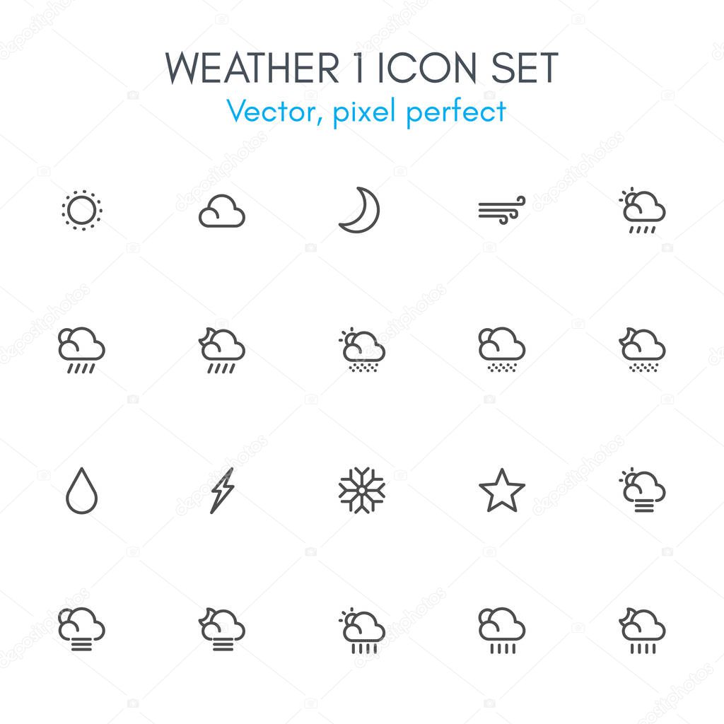 Weather 1 theme, line icon set.
