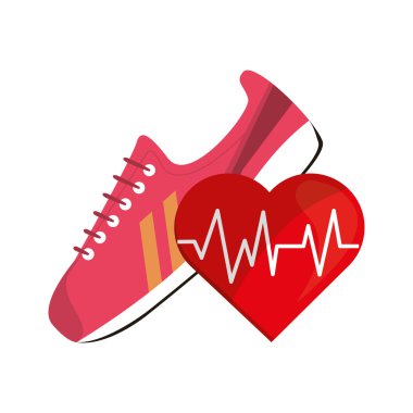 spor ayakkabı ve kalp kardiyogram simgesi