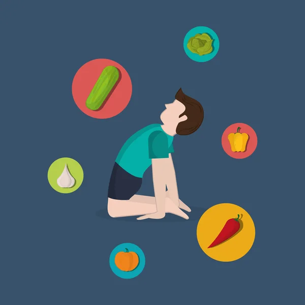 Gezond voedselingrediënten en yogi pictogrammen afbeelding — Stockvector