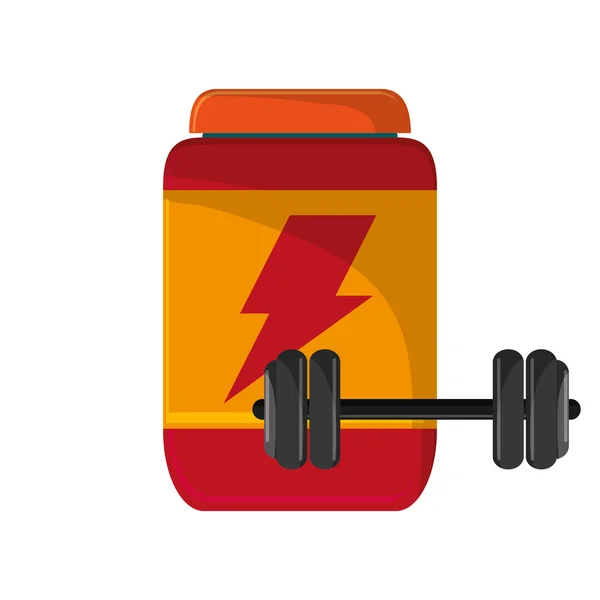 Protein powder supplement and dumbbell  icon — Stock Vector