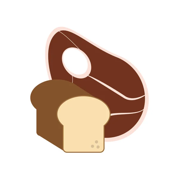 Bife de vaca e ícone de pão — Vetor de Stock