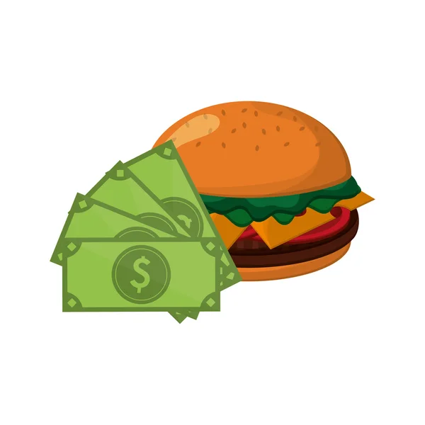 Hamburger and money bills icon — Stock Vector