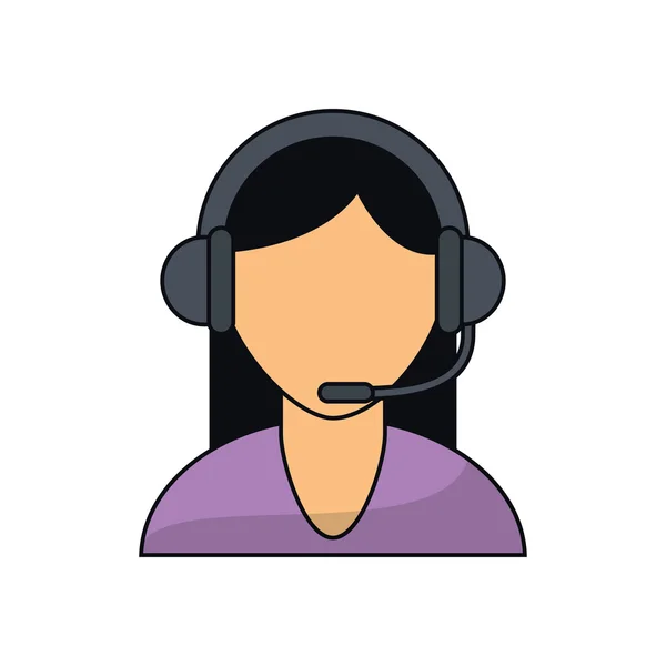 Mujer operadora aislada con diseño de auriculares — Vector de stock