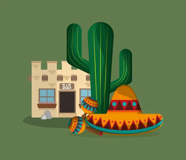 Imagem de ícones relacionados à cultura mexicana — Vetor de Stock