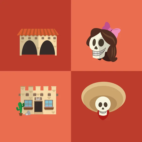Imagem de ícones relacionados à cultura mexicana — Vetor de Stock