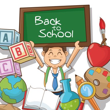 Okul tasarımına geri dönen erkek çocuk