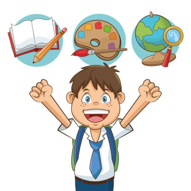 Okul tasarımına geri dönen erkek çocuk