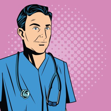 Üniforma ile doktor karikatür