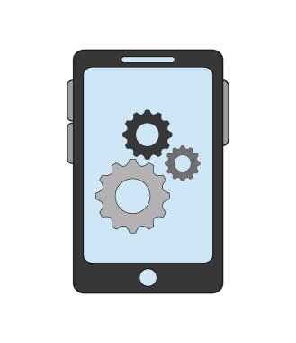 Modern cep telefonu ve dişli simgesini