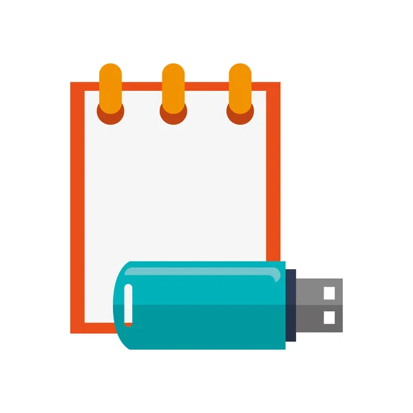 Notepad dan ikon usb drive - Stok Vektor