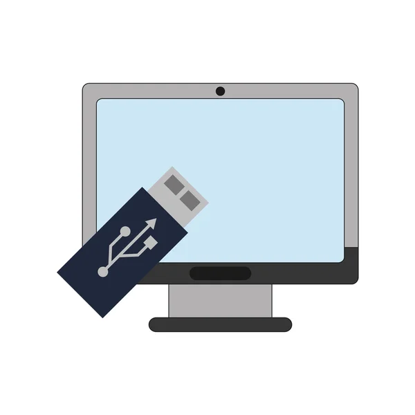 Ordenador y el icono de la unidad USB — Vector de stock