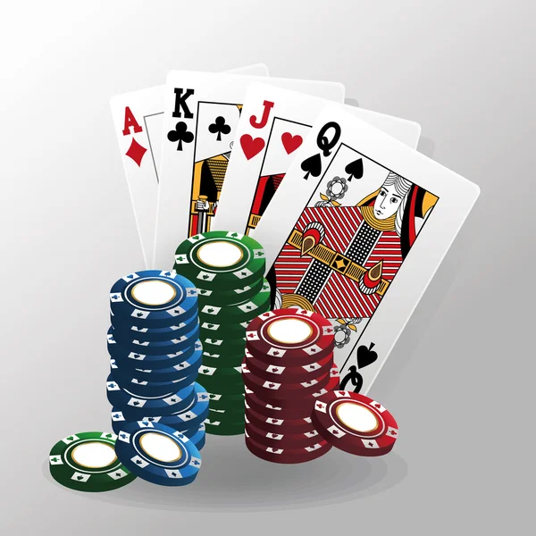 Kaarten van Poker en chips ontwerp — Stockvector