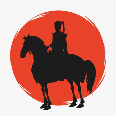 Samuray ve at karikatür tasarım