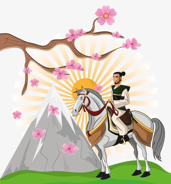 Samurai e design de desenhos animados de cavalo — Vetor de Stock