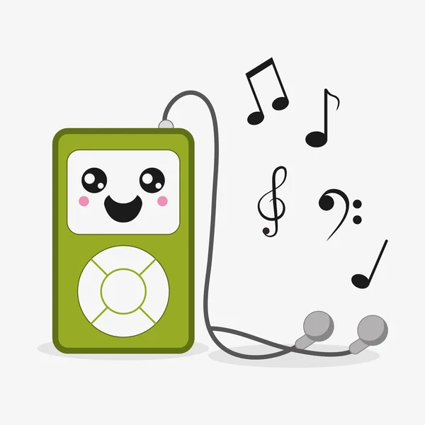 MP3 ikonra. Kawaii és a technológia. Vektorgrafikus — Stock Vector