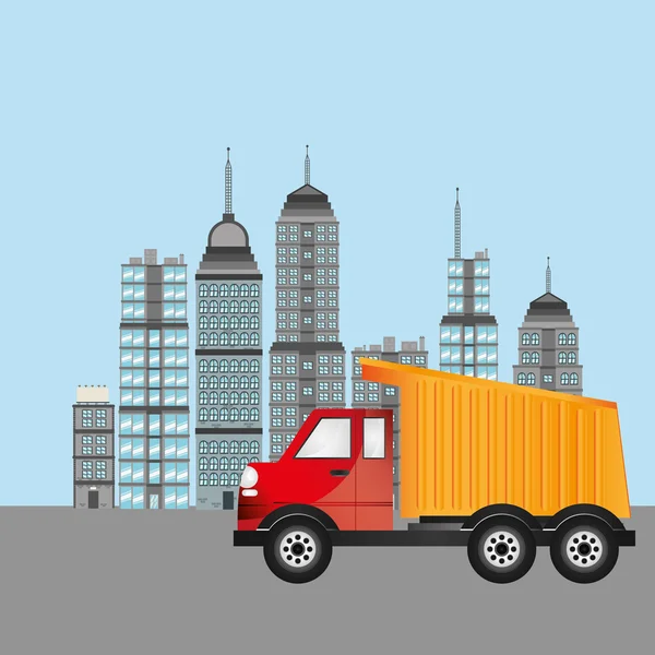 都市の背景が付いているトラック — ストックベクタ