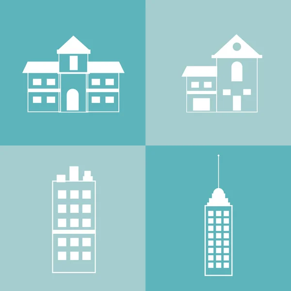 Imagen de iconos de tipo de edificio surtidos — Vector de stock